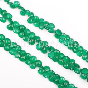 Faceted Green Onyx Heart Beads: AAA Grade, 10mm, 8 Inch Strand