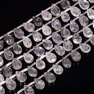 AAA Black Rutile Gemstone Beads Pear Shape Black Rutile, Genuine Crystals, Wholesale Gemstone, Healing Beads, 7x9-8x10mm 8&#39;&#39; Strand