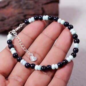 Blue Sandstone & Opal Bracelet: 925 Sterling Silver, Adjustable