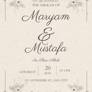 Klassieke Nikkah-huwelijksuitnodiging | E-kaart islamitische ceremonie | Moderne digitale sjabloon