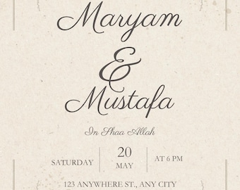 Classic Nikkah Wedding Invitation | Islamic Ceremony E-Card | Modern Digital Template