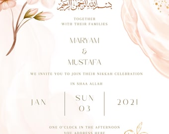 Nikkah Digital Invitation | Muslim Wedding E-Invite | Islamic Wedding Printable Card | Editable Canva Template | Instant Download