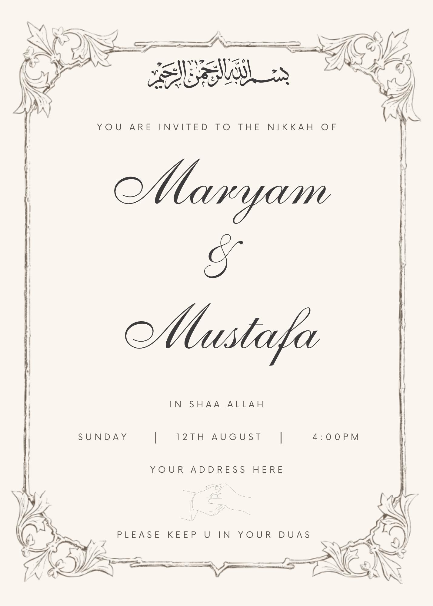 Editable Digital Nikah Invitation | Islamic Wedding Invite | Neutral Elegant Canva Template | Instant Download PDF