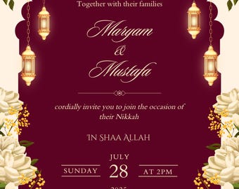Traditional Nikkah Wedding Invitation | Editable Islamic E-Card | Muslim Wedding Announcement