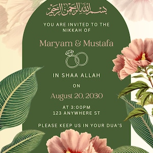 Bloemen Nikkah-uitnodiging | Klassieke islamitische e-kaart bruiloft | Digitale uitnodiging moslimhuwelijk