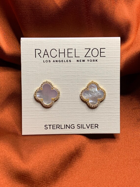 Rachel Zoe Van Cleef Clover White Gold Stud Earrings