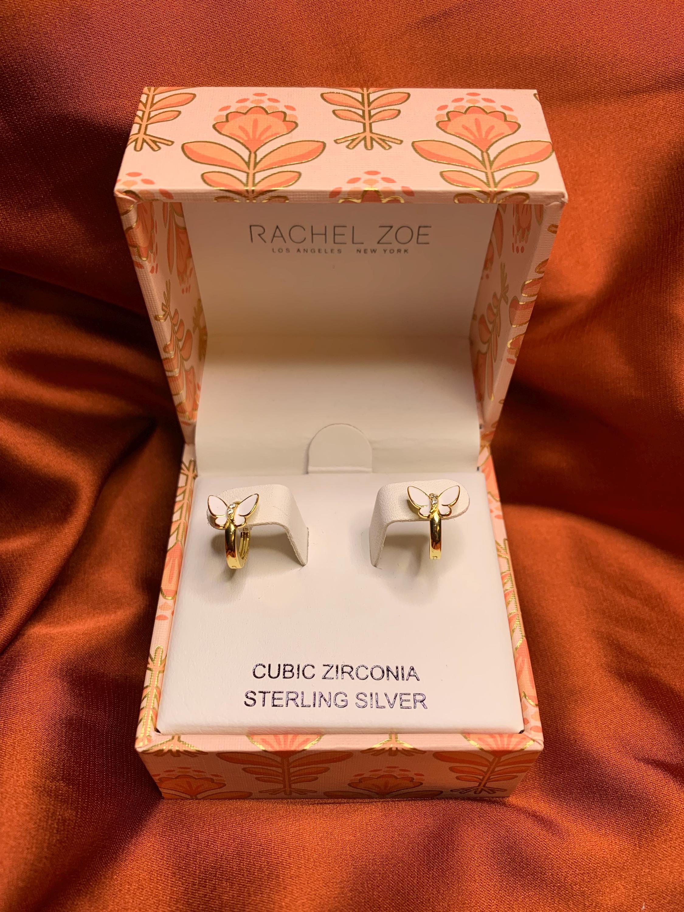 Rachel Zoe Butterfly Gold Diamond Mini Hoop Earrings Sterling