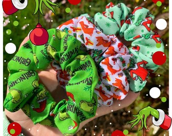 Kerstscrunchies/haarelastiekjes met thema The Grinch