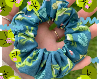 Frog on Lilypad scrunchie/hair tie