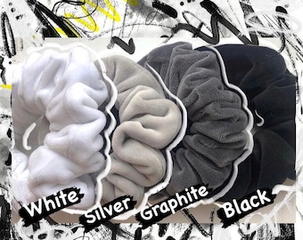 Monochrome velour scrunchies/graphite/silver/black/white