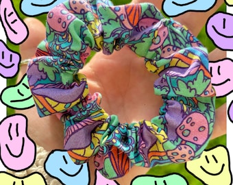 Psychedelic mushroom scrunchie/hair tie