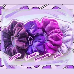 Velour scrunchies in purple/lilac/magenta/grape/violet