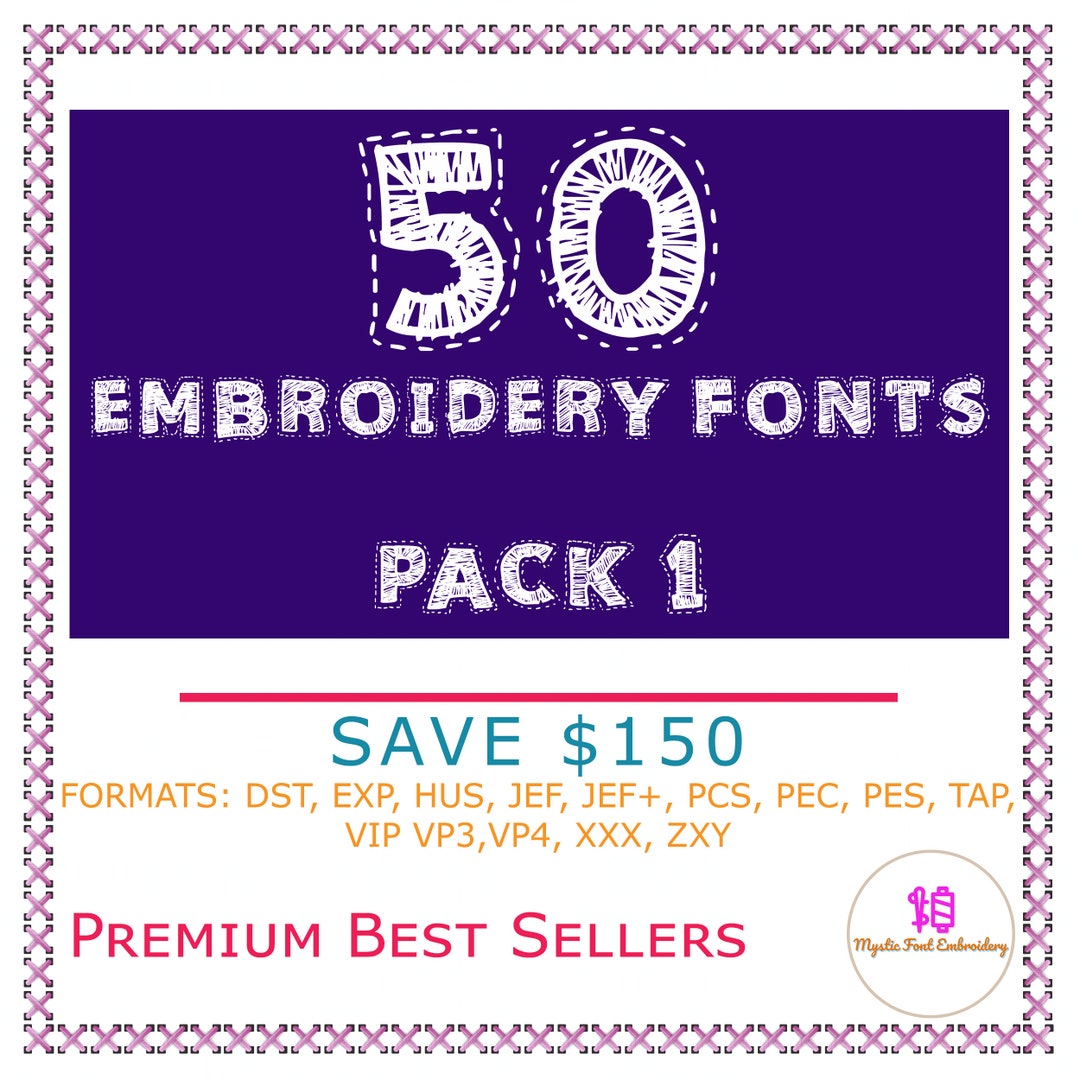 50 Embroidery Fonts Bundle, Machine Embroidery Fonts, Best Sellers