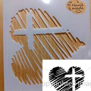 Heart & Cross stencil Airbrush art stencil artists heart template available in 3 sizes Mylar ships worldwide.