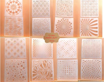 Patterned Stencils Set of 16 Airbrush art stencils Artists background texture templatesMylar ships worldwide.
