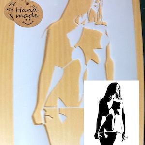 Pretty Girl stencil Airbrush art craft stencil artists pretty girl template available in 3 sizes Mylar ships worldwide.