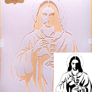 Jesus stencil Airbrush art stencil Artists jesus template available in 3 sizes Mylar ships worldwide.