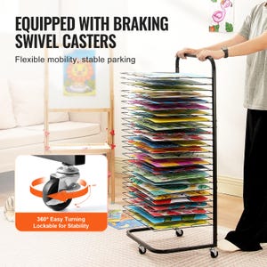 Art Drying Rack 25 Removable Shelves Paint Drying Rack With Wheels Black
