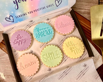 Bespoke Personalised Positive Vibes Biscuits In Gift Box | Cookies | Friendship Gifts | Positivity | Appreciation | Happiness | Set: 3VYB5