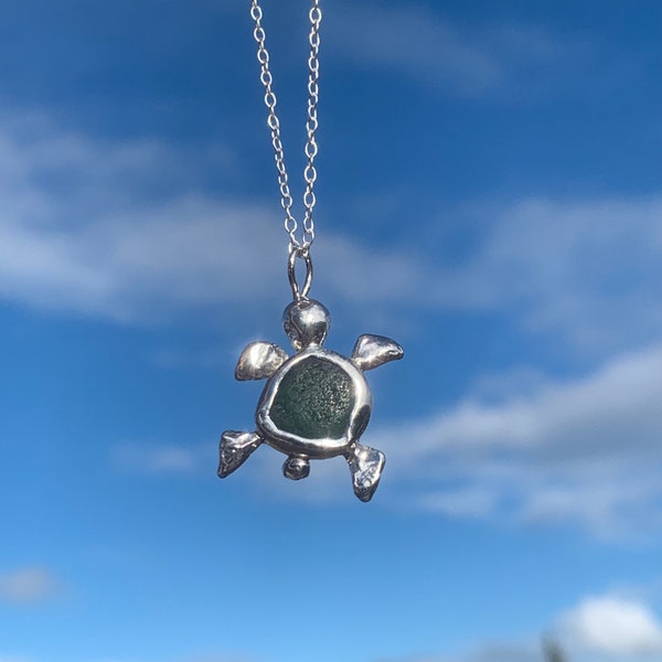 Myrtle the Turtle Sea Glass Necklace Green | Sterling silver | Beach glass jewellery | mermaid sea ocean | gift | eco sustainable
