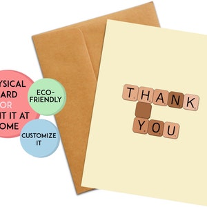 Carte de Scrabble de remerciements personnalisée | Cadeau de remerciement | carte de remerciement personnalisée | Cadeau de remerciement personnalisé | Merci personnalisé | Cadeau personnalisé