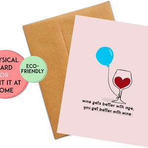 de jeu de mots d'anniversaire de vin | Carte d'anniversaire drôle | Cadeau d'anniversaire | Maman, Mère, Ami, Petite amie, Femme, Collègue, Vin, Alcool