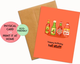 Hot Stuff Birthday Card | Hot Sauce | Birthday Card for Friend | Funny Birthday Card | Cute Birthday | Chef Birthday | Spicy Birthday | Pun