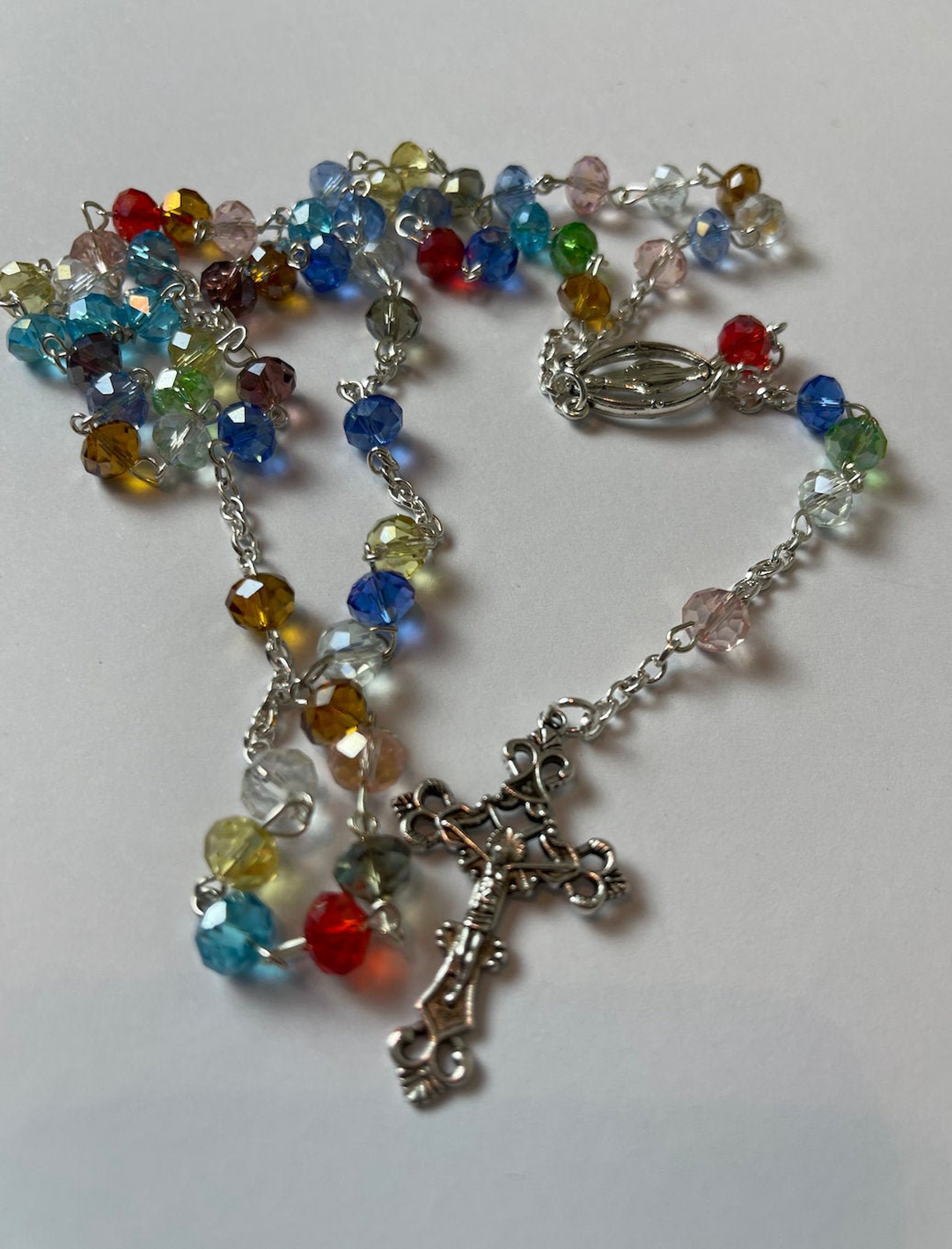 Handmade Rainbow Glass Beads Rosary Etsy