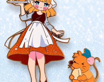 Cinderella and mini Gusgus Maid pin set fantasy pin LE 50