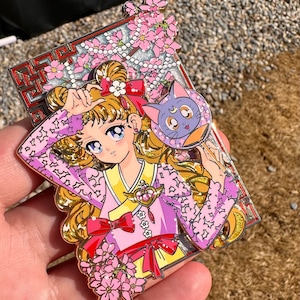 Magical girl blonde fan cat fantasy pin LE 50