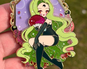 Wicked green Esmer sitting villain magical girl fantasy pin LE 75