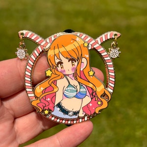 1 piece orange girl fantasy pin with dangles