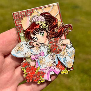 Magical girl green brunette fan fantasy pin LE 50