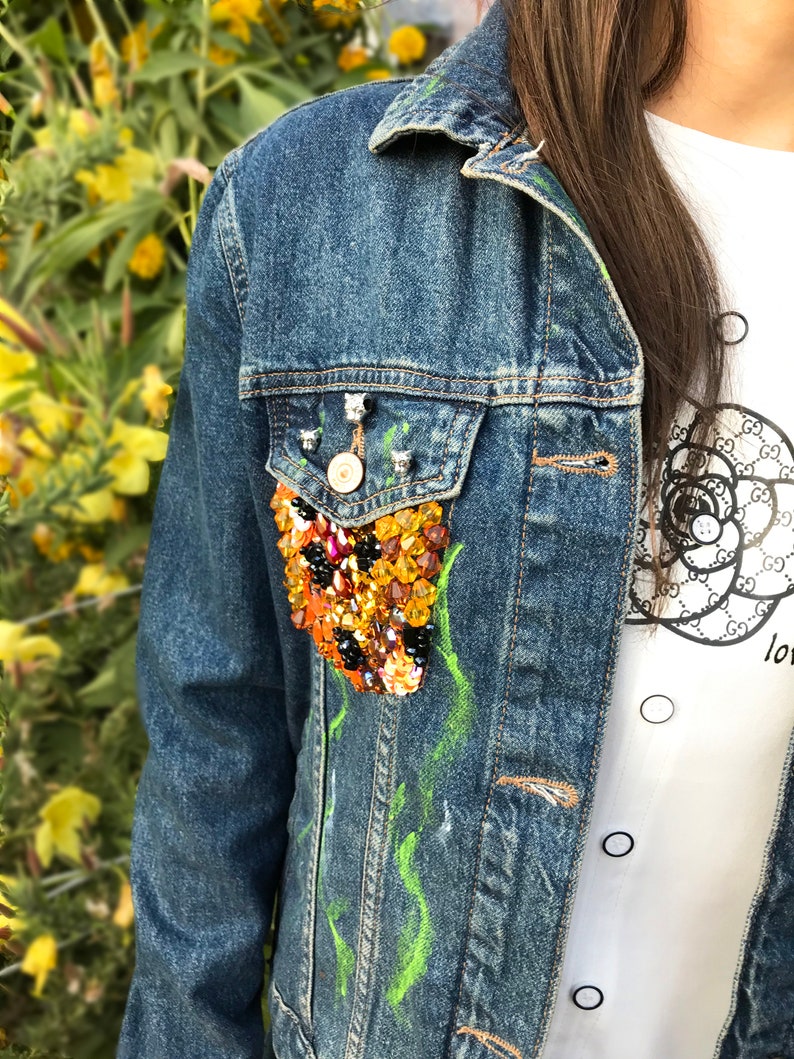 Custom Denim Jacket leopard Embroidered Jean - Etsy