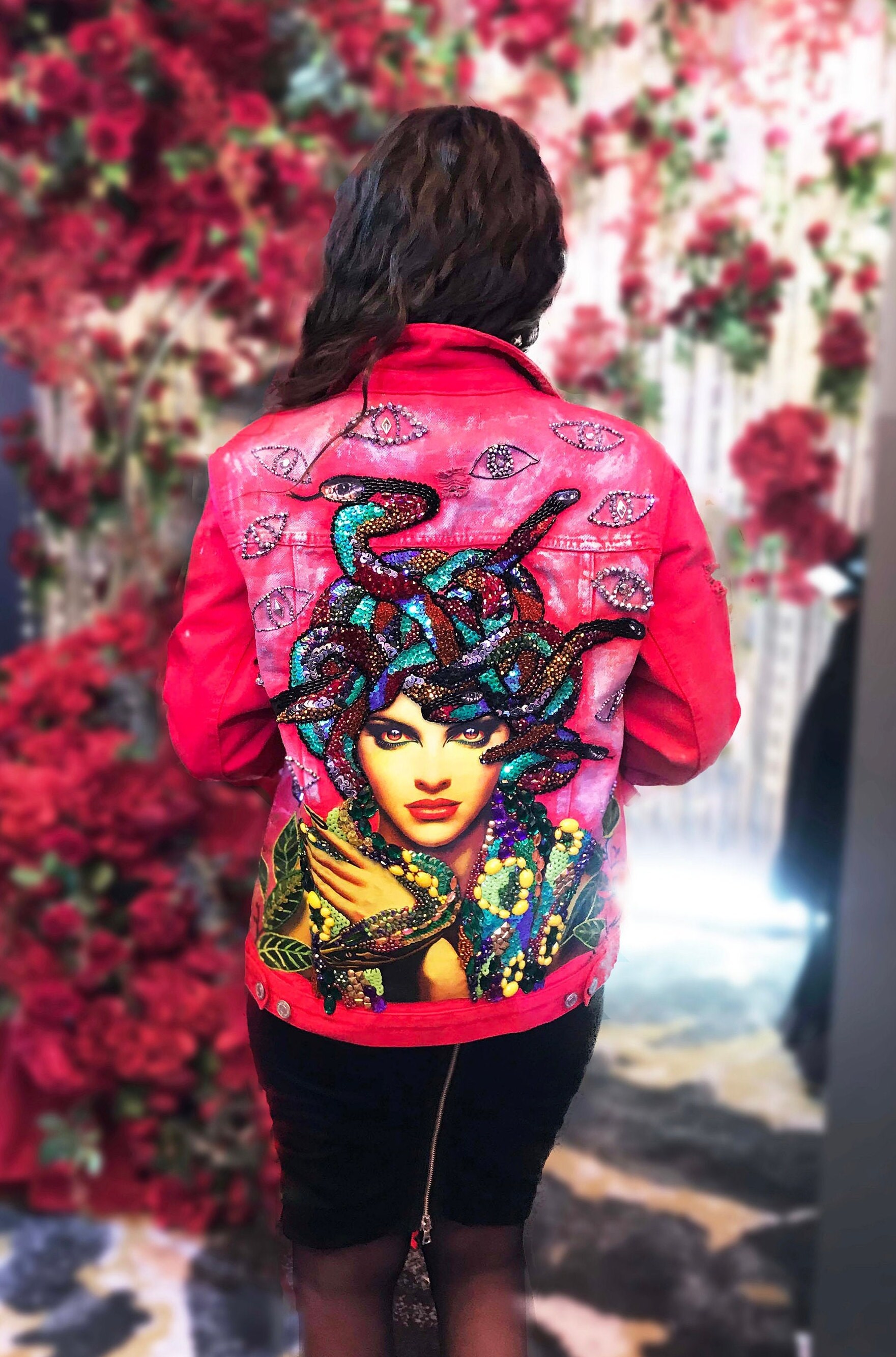 Hand Embroidered Denim Jacket medusa 