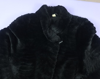 Schwarzer Goth Oversized Kunstfell 1990er Vintage Mantel
