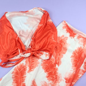 Red Coral Beach Wrap Coverup Hawaiian Floral 1970&#39;s Vintage Beach Set
