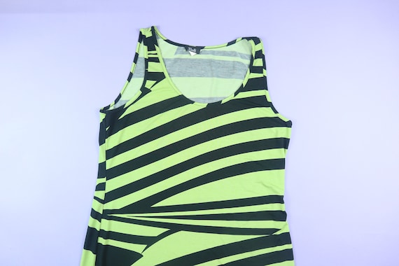 Funky Neon Green Stripes 1990's Vintage Sun Dress - image 1