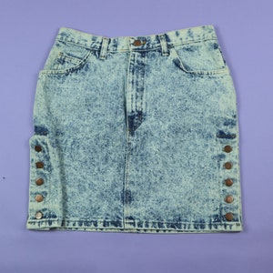 Mixed Blue Acid Wash Side Buttons 1990&#39;s Y2K Vintage Skirt
