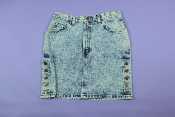 Mixed Blue Acid Wash Side Buttons 1990's Y2K Vint… - image 1