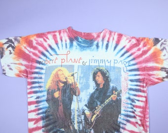 トップス 1996s PAGE PLANT Vintage Tie Dye Robert Plant Jimmy Page LED Zeppelin Lives 1995 Tour Vintage