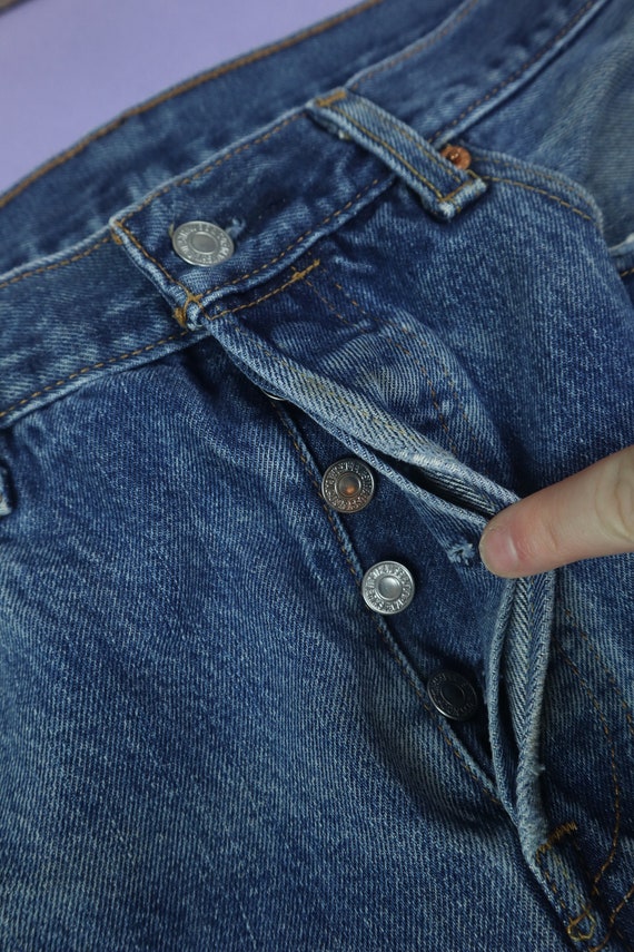 Levi's 501 Faded 1990's Dark Blue Denim Jeans Pan… - image 3
