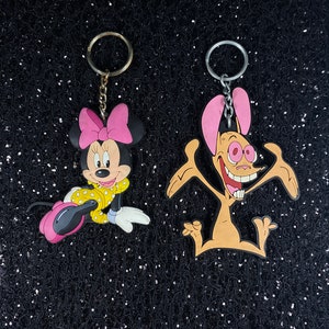 WÄHLE EINE ODER MEHRERE! 3D Gummi Minnie oder Ren & Stimpy Tool Schlüsselanhänger