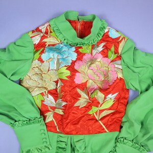 Embroided Flowers Ruffles Made in France Vintage Dress