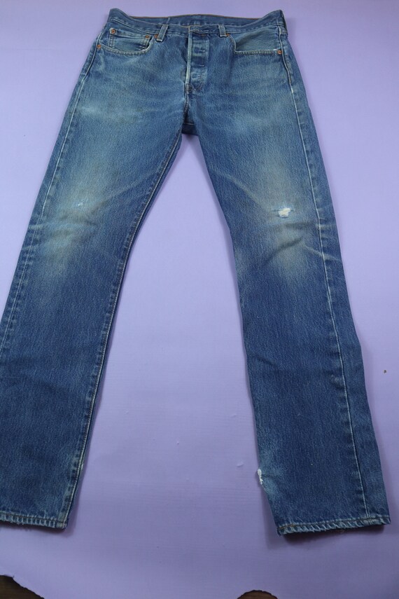 Levi's 501 Faded 1990's Dark Blue Denim Jeans Pan… - image 2