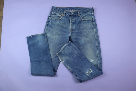 Levi's 501 Faded 1990's Dark Blue Denim Jeans Pan… - image 1