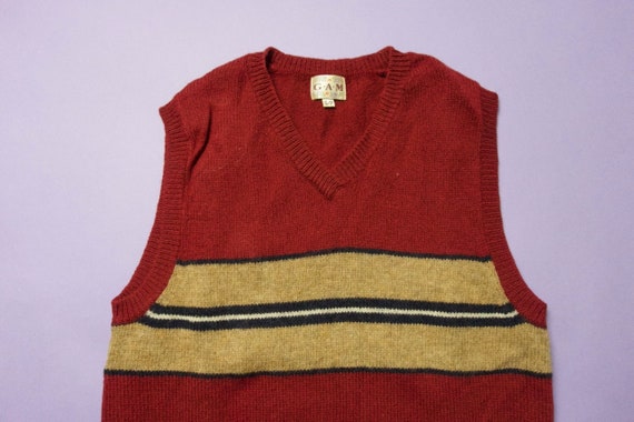 GAM Burgundy Striped 1990's Vintage Knit Vest UK