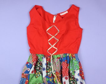 Hippie Flowers Handmade Milkmaid 1960-70s Abito Vintage