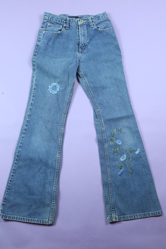 Kids Gap Flowers Patches 1990's Light Blue Denim Jeans Pants View 4