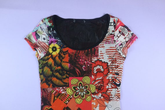 Colorful Mesh Floral All Over Print 1990's Y2K Vi… - image 1